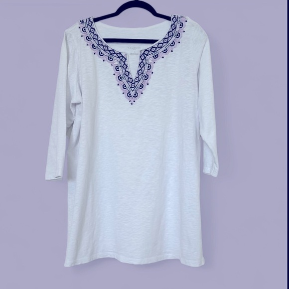 2/$30 Talbots Cotton Embroidered Longline Tunic 3/4 Sleeve SZ 1X Plus - Picture 1 of 11